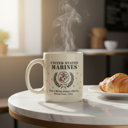 Personalized USMC Anchor Pattern Mug - Custom Service Years Classic Marine Cup