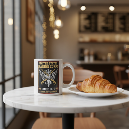 Personalized USMC Rifles & Dog Tags Mug - Custom "Earned Never Given" Marine Cup - Veteran Gift