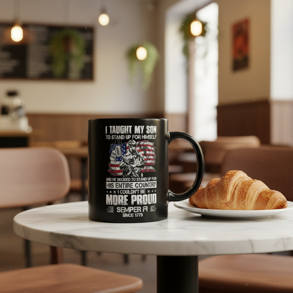 Personalized Proud Marine Parent Mug - Custom Name Dog Tags "I Taught My Son" Cup - Military Family Gift