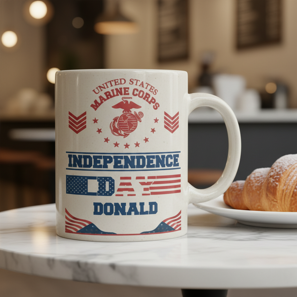 Personalized USMC Independence Day Mug - Custom Name 4th of July Marine Cup - America 250 Veteran Gift