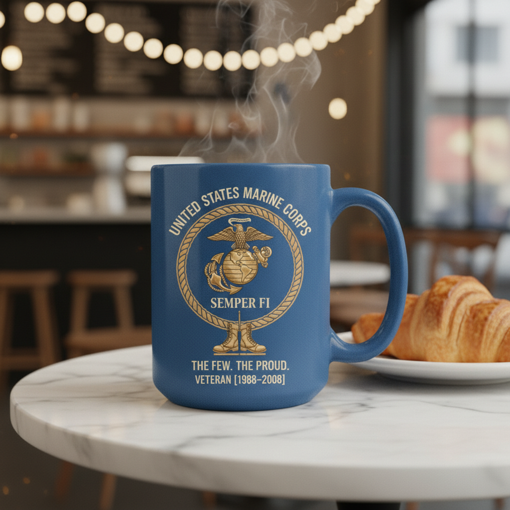 Personalized USMC Combat Boots EGA Mug - Custom Service Years Marine Cup - "The Few The Proud" Veteran Gift