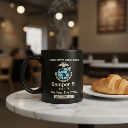 Personalized USMC Semper Fi Mug - Custom Service Years Ribbon Marine Cup - "The Few The Proud" Veteran Gift