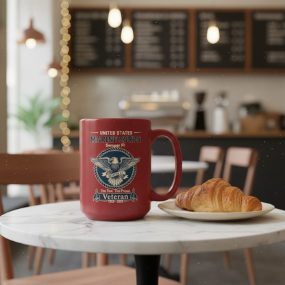 Personalized USMC Eagle Emblem Mug - Custom Service Years Marine Cup - "The Few The Proud" Veteran Gift