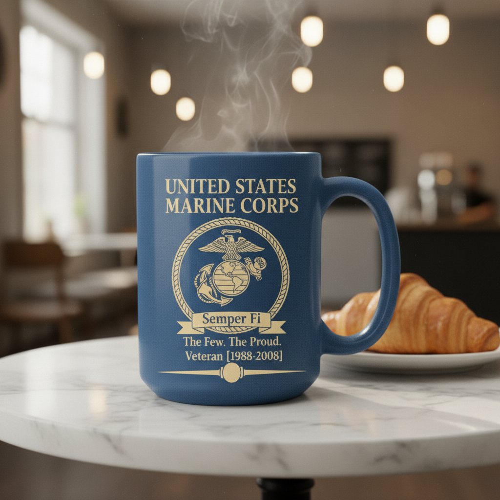 Personalized USMC "The Few The Proud" Mug - Custom Service Years Marine Cup - Classic Veteran Gift