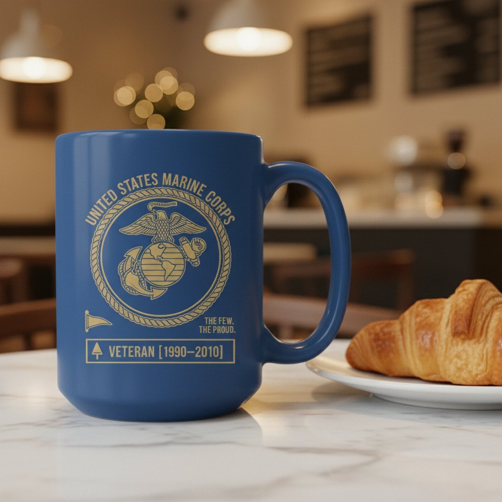 Personalized USMC Pennant Flag Mug - Custom Service Years Marine Cup - Proud Veteran Nameplate Gift