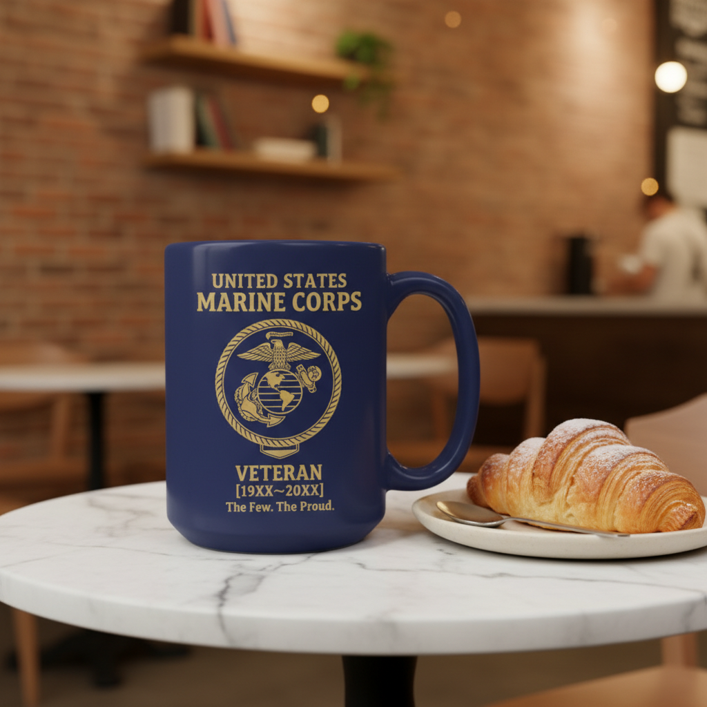 Custom Marine Corps Commemorative Mug - Personalized EGA Crest Veteran Cup - Proud Military Service Gift