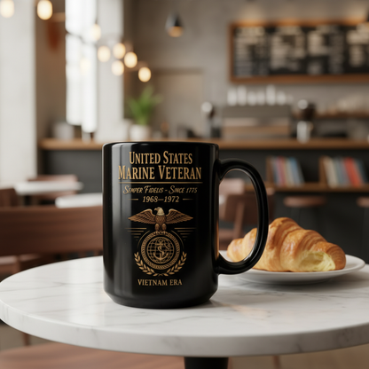 Personalized US Marine Veteran "Vietnam Era" Mug - Custom Service Years EGA Black Coffee Cup