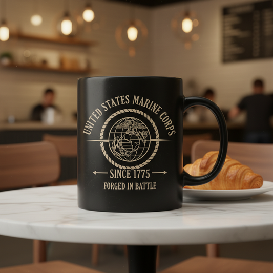 Personalized USMC Rope EGA Mug - Custom "Forged In Battle" Marine Cup - America 250 Veteran Gift