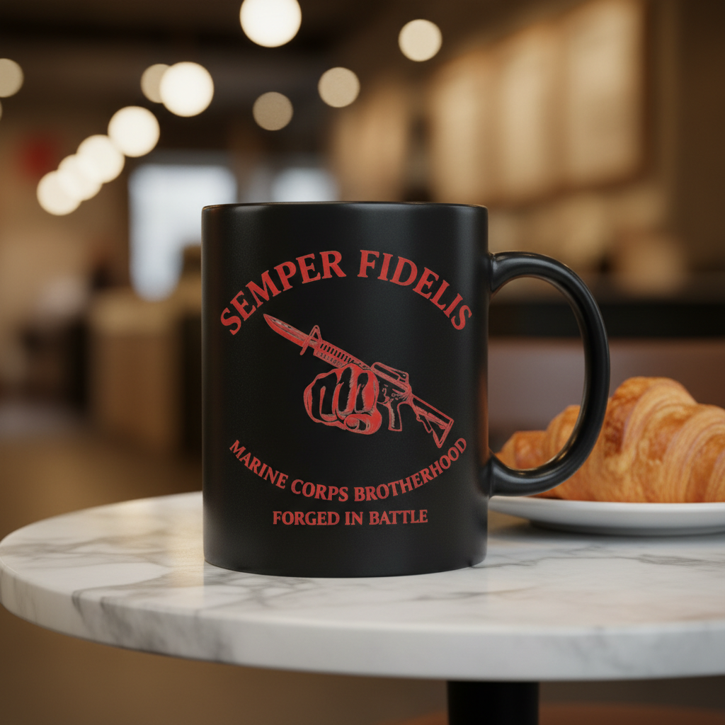 Personalized USMC Brotherhood Mug - Custom Rifle & Bayonet Marine Cup - Forged In Battle Veteran Gift