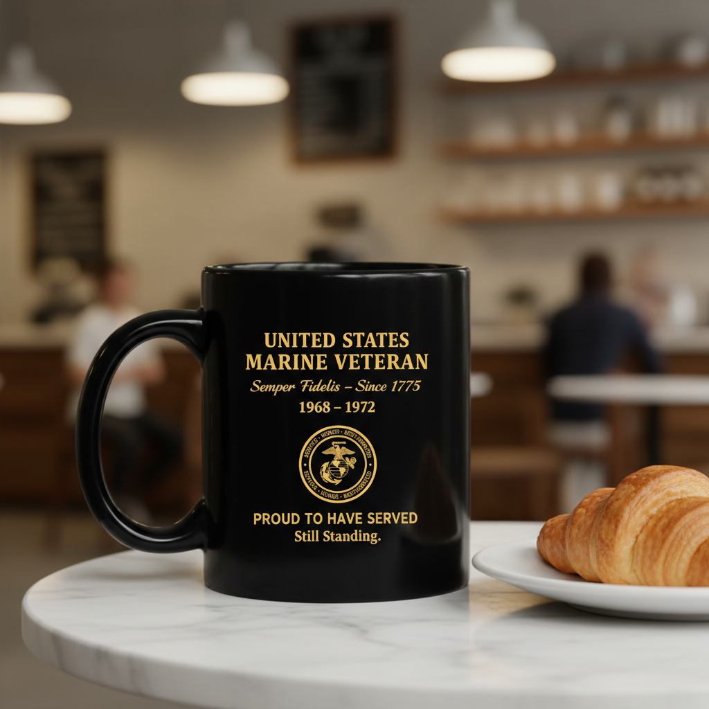 Personalized US Marine Veteran Black Mug - Custom Service Years Semper Fidelis Cup - Proud To Have Served Gift