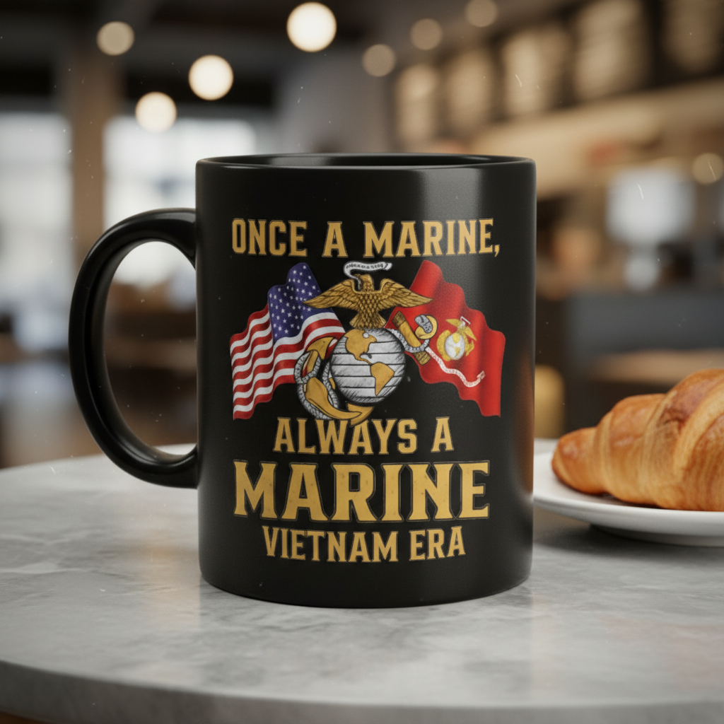 Personalized USMC "Always A Marine" Mug - Custom Crossed Flags EGA Cup - Vietnam Era Veteran Gift