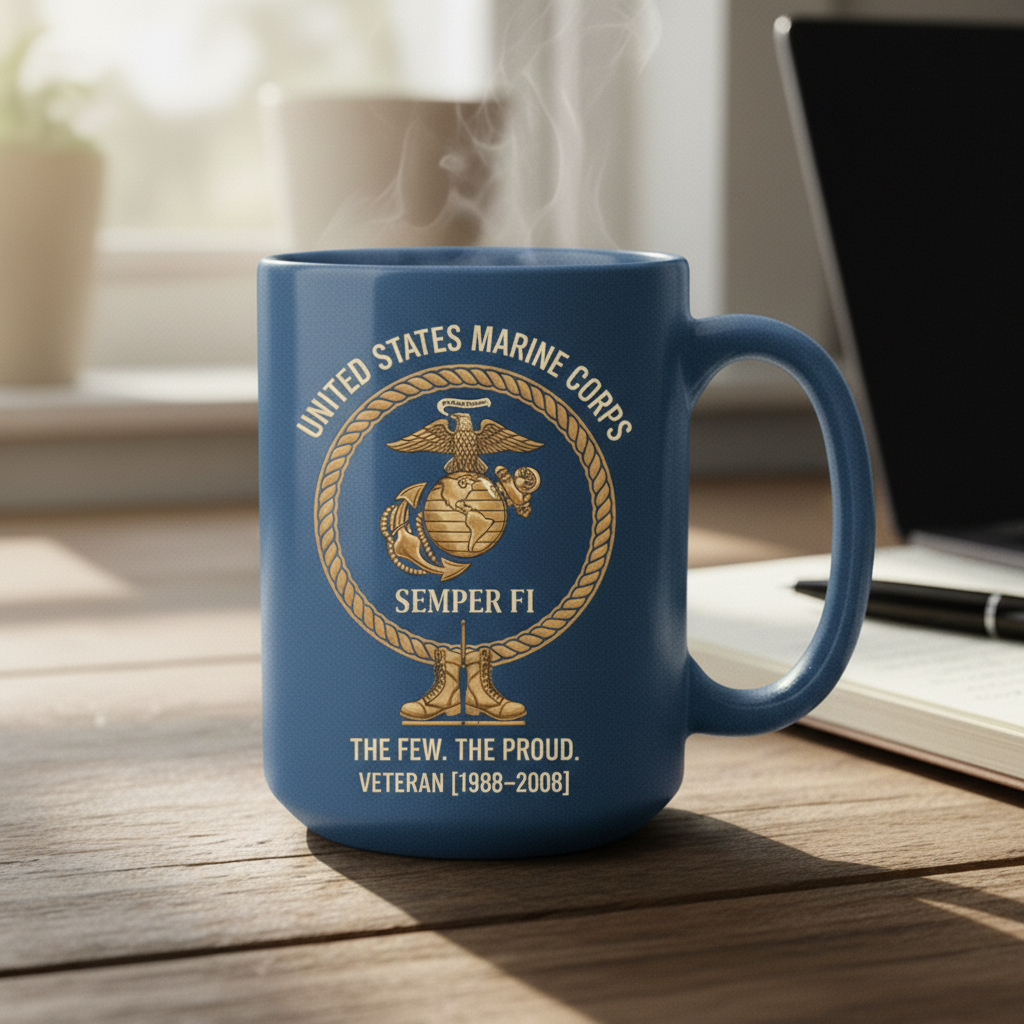 Personalized USMC Combat Boots EGA Mug - Custom Service Years Marine Cup - "The Few The Proud" Veteran Gift