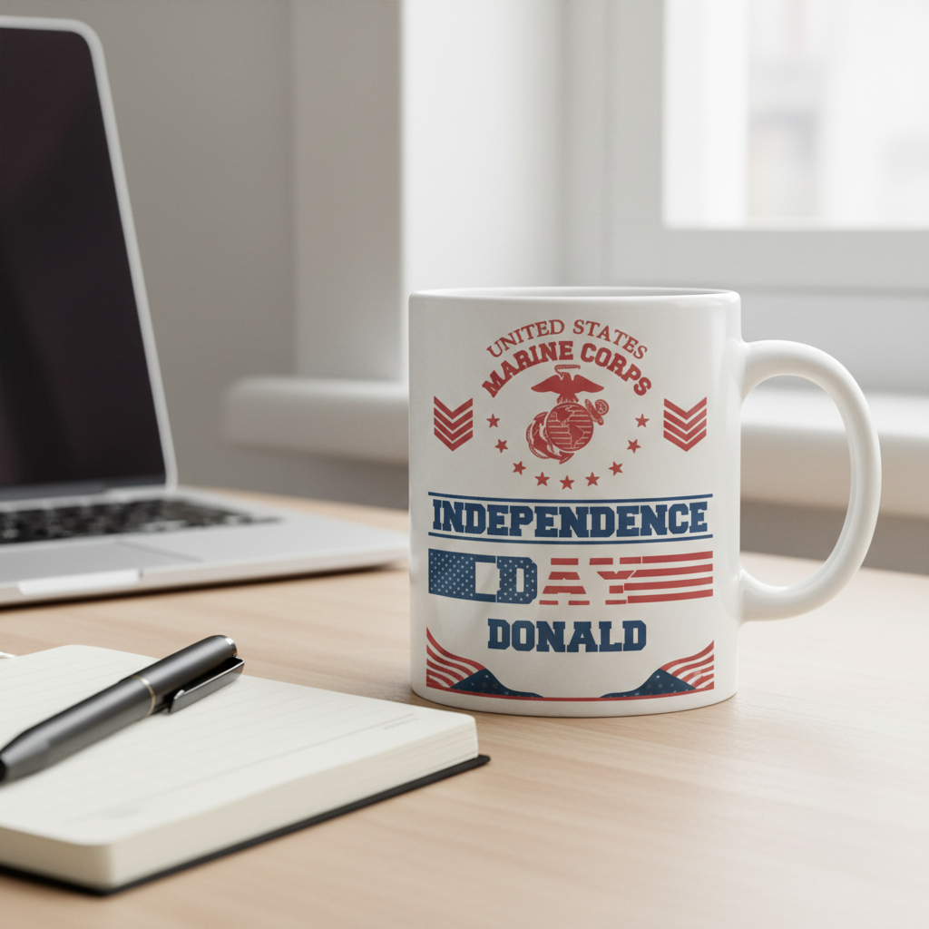 Personalized USMC Independence Day Mug - Custom Name 4th of July Marine Cup - America 250 Veteran Gift