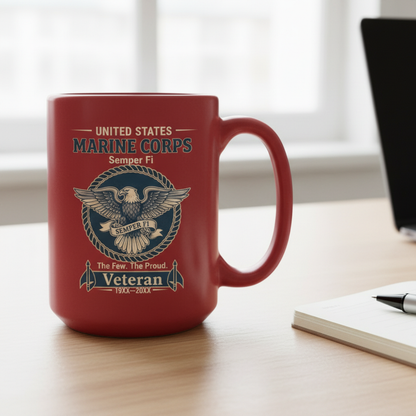 Personalized USMC Eagle Emblem Mug - Custom Service Years Marine Cup - "The Few The Proud" Veteran Gift