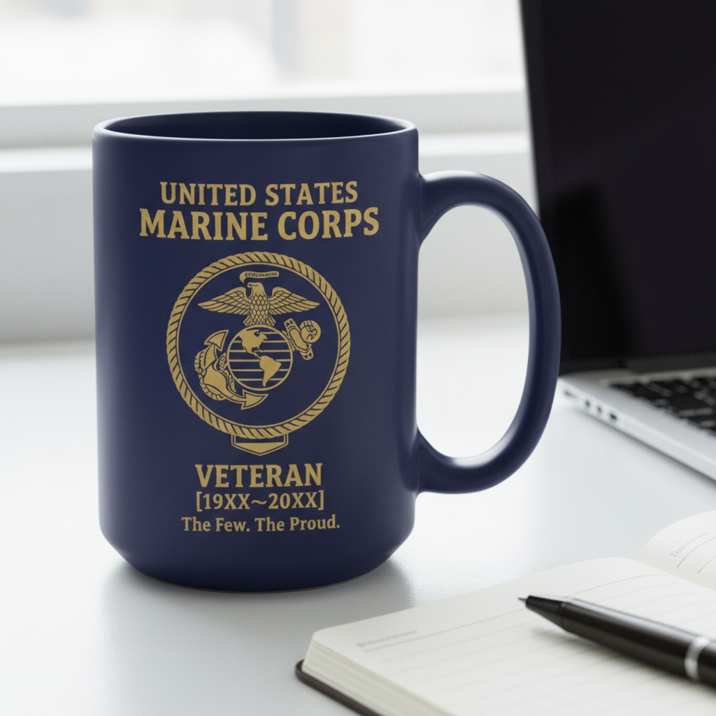 Custom Marine Corps Commemorative Mug - Personalized EGA Crest Veteran Cup - Proud Military Service Gift