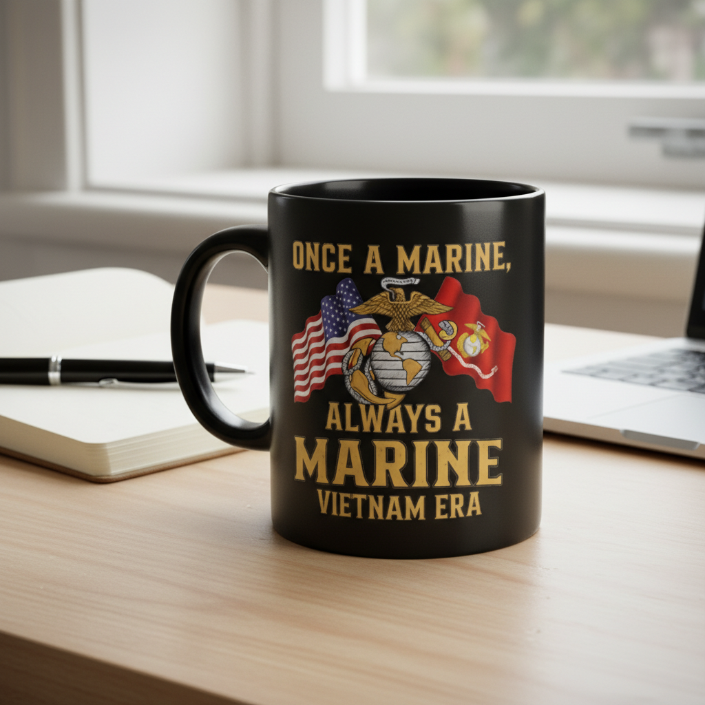 Personalized USMC "Always A Marine" Mug - Custom Crossed Flags EGA Cup - Vietnam Era Veteran Gift