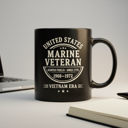 Personalized US Marine Veteran Typography Mug - Custom Service Years Era Cup - Vintage Military Badge Gift