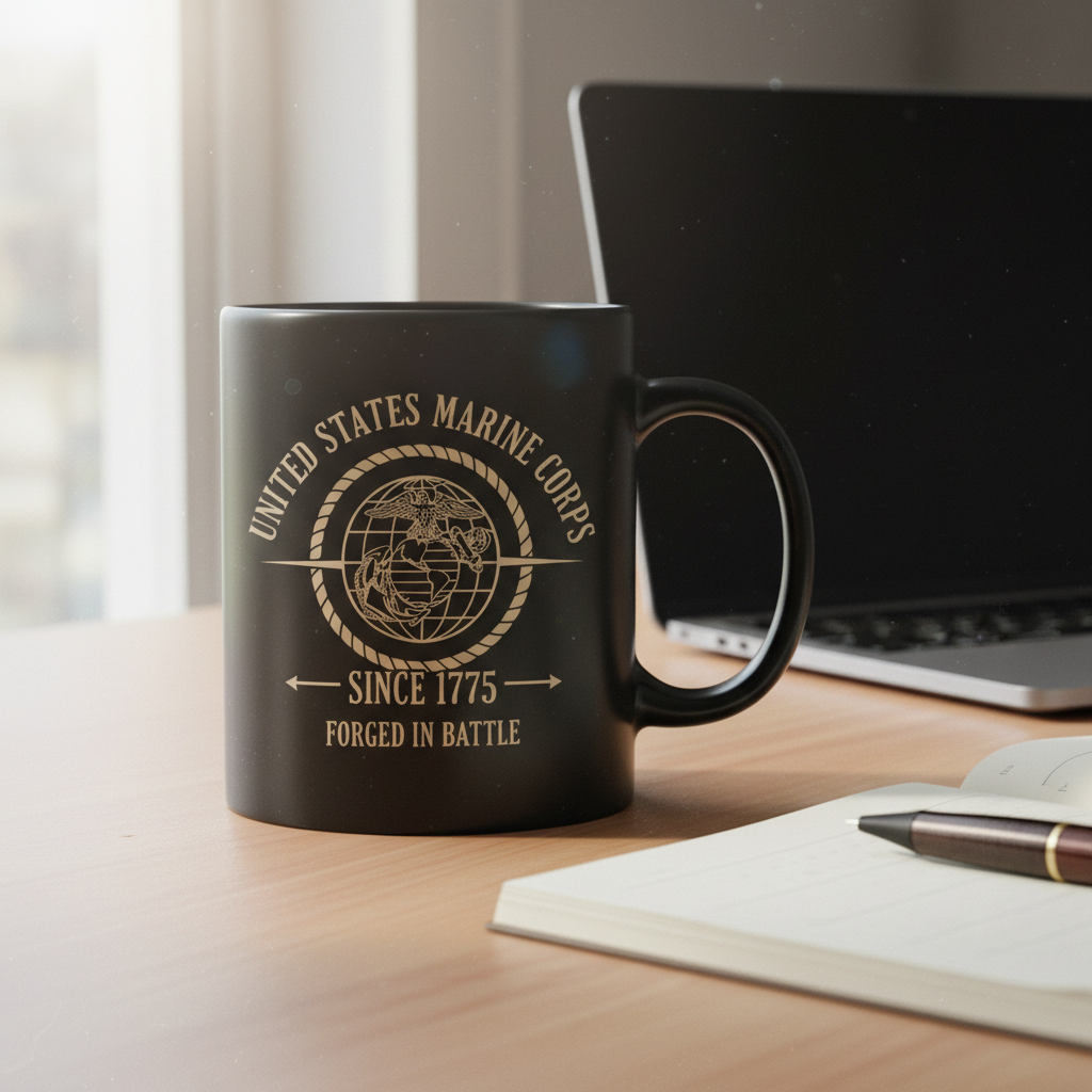 Personalized USMC Rope EGA Mug - Custom "Forged In Battle" Marine Cup - America 250 Veteran Gift