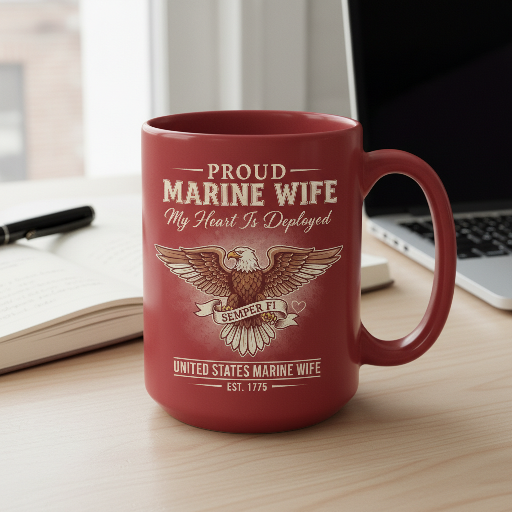 Personalized Proud Marine Wife Mug - "My Heart Is Deployed" Semper Fi Coffee Cup - Custom Military Deployment Gift