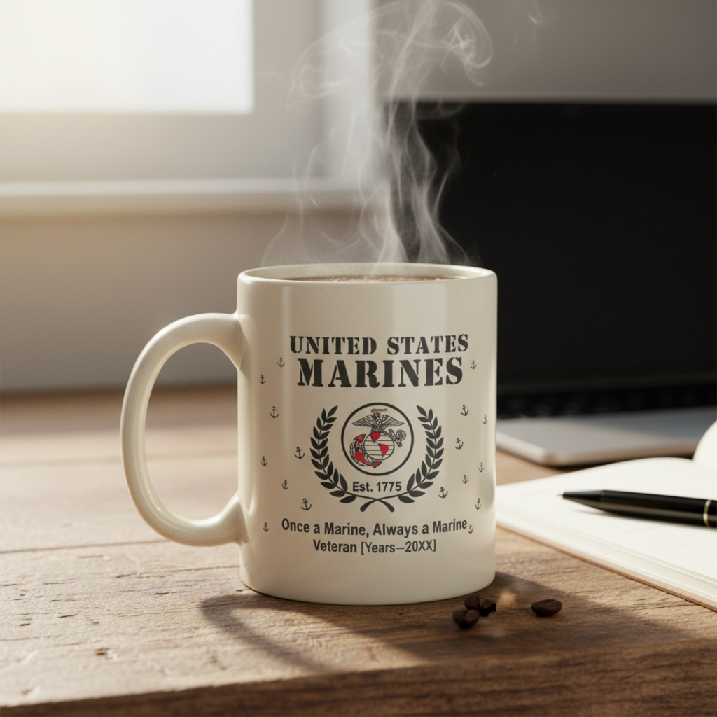 Personalized USMC Anchor Pattern Mug - Custom Service Years Classic Marine Cup