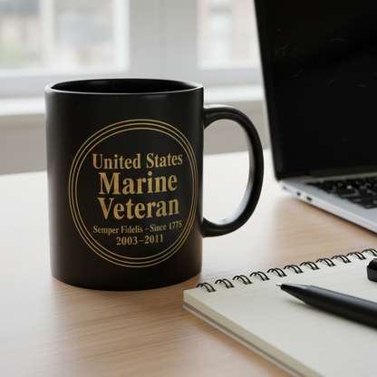 Personalized US Marine Veteran Circle Badge Mug - Custom Service Years Semper Fi Cup - America 250 Gift