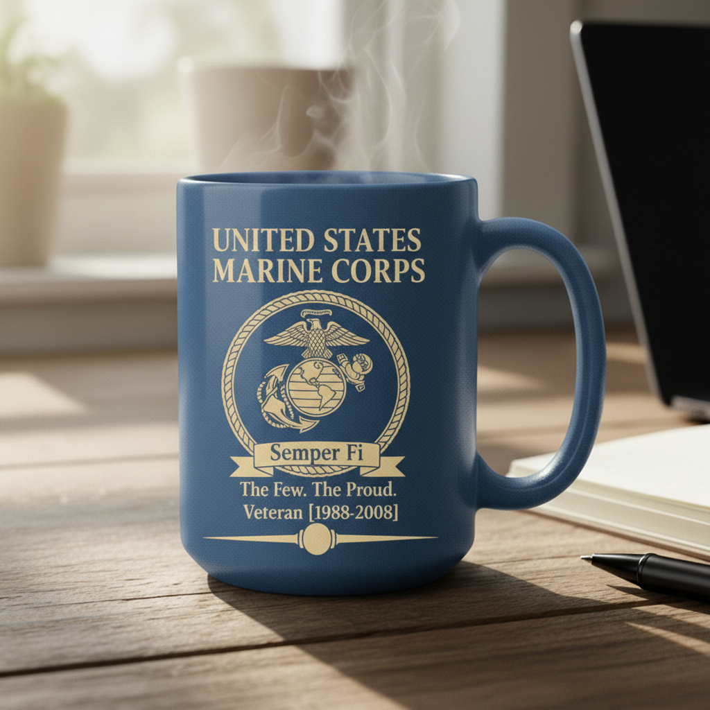 Personalized USMC "The Few The Proud" Mug - Custom Service Years Marine Cup - Classic Veteran Gift
