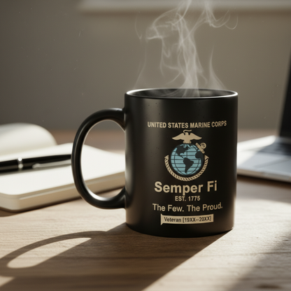 Personalized USMC Semper Fi Mug - Custom Service Years Ribbon Marine Cup - "The Few The Proud" Veteran Gift