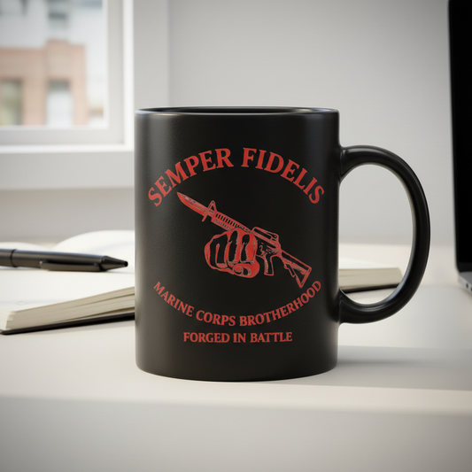 Personalized USMC Brotherhood Mug - Custom Rifle & Bayonet Marine Cup - Forged In Battle Veteran Gift