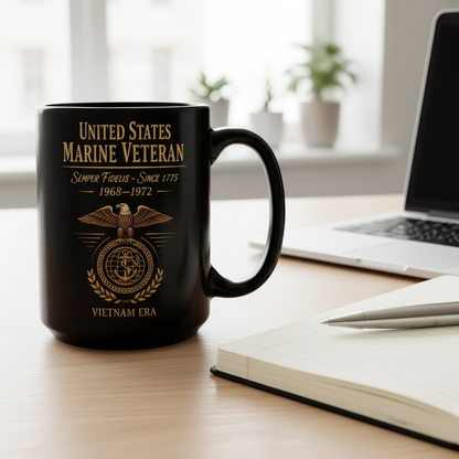 Personalized US Marine Veteran "Vietnam Era" Mug - Custom Service Years EGA Black Coffee Cup