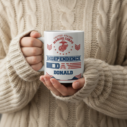 Personalized USMC Independence Day Mug - Custom Name 4th of July Marine Cup - America 250 Veteran Gift