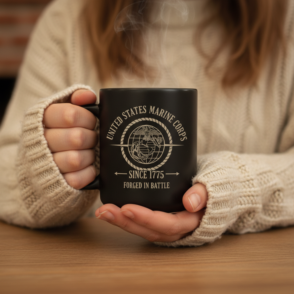 Personalized USMC Rope EGA Mug - Custom "Forged In Battle" Marine Cup - America 250 Veteran Gift