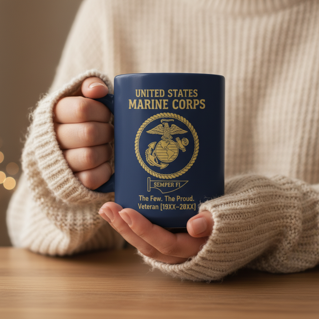 Personalized USMC Semper Fi Pennant Mug - Custom Service Years Marine Cup - The Few The Proud Veteran Gift