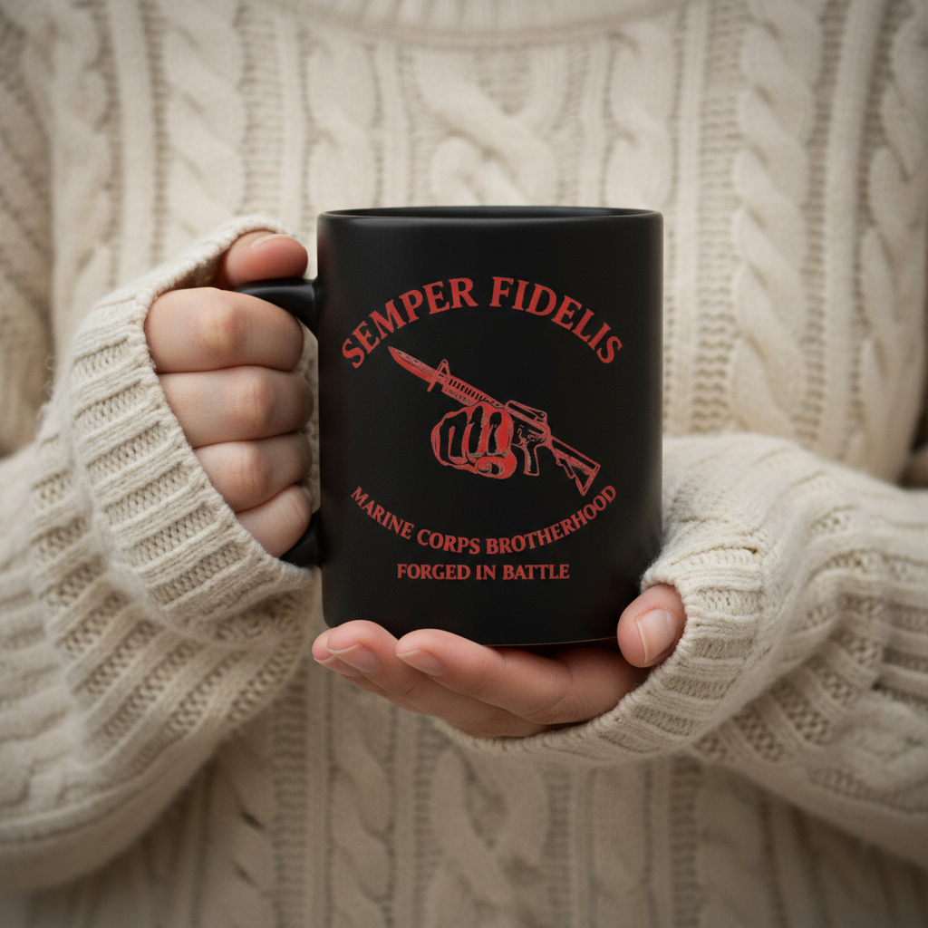 Personalized USMC Brotherhood Mug - Custom Rifle & Bayonet Marine Cup - Forged In Battle Veteran Gift