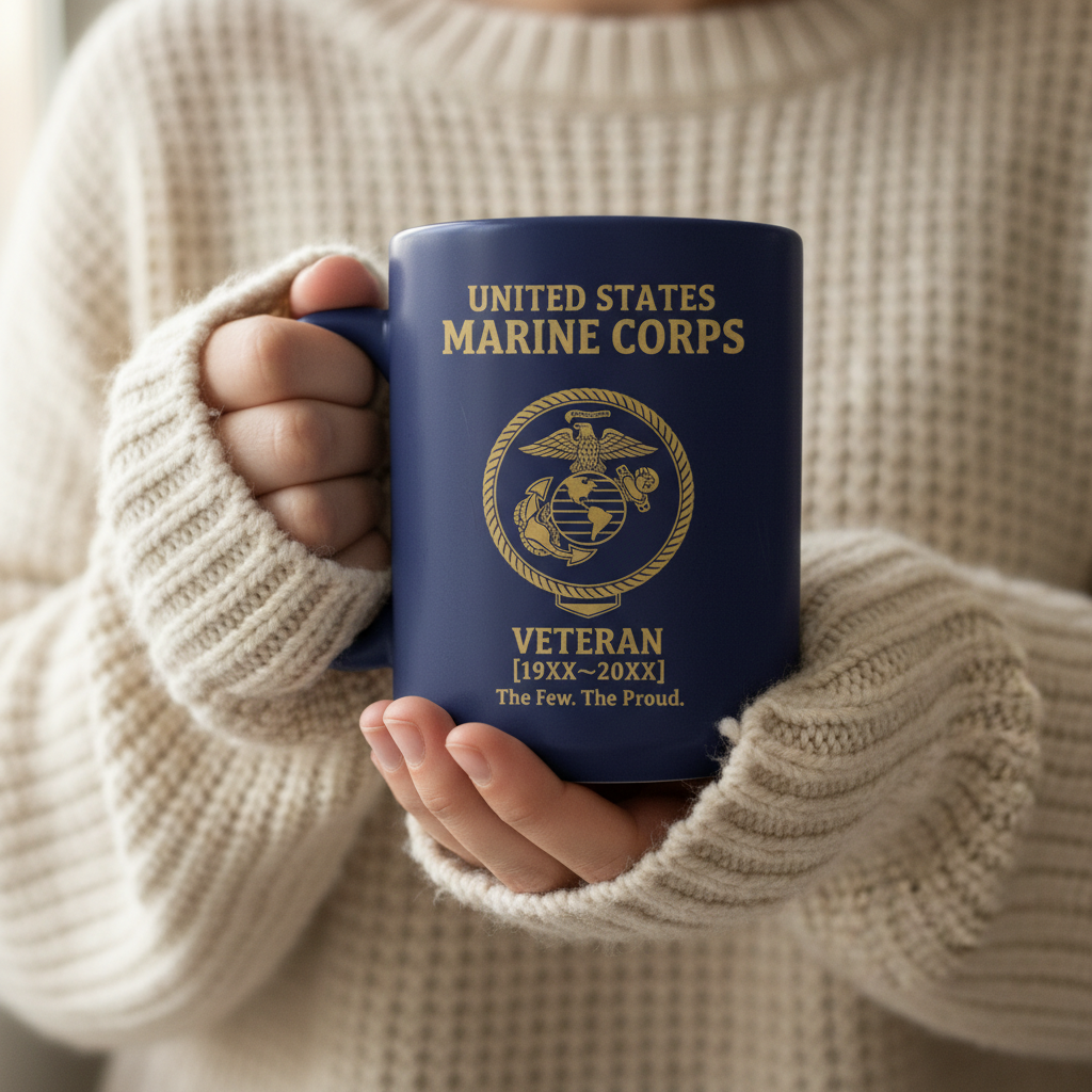 Custom Marine Corps Commemorative Mug - Personalized EGA Crest Veteran Cup - Proud Military Service Gift