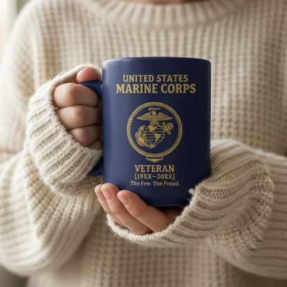 Custom Marine Corps Commemorative Mug - Personalized EGA Crest Veteran Cup - Proud Military Service Gift