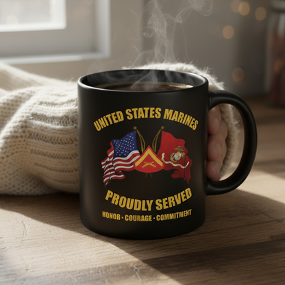 Personalized USMC Crossed Flags Mug - Custom Rank & Core Values Marine Cup - America 250 Veteran Gift
