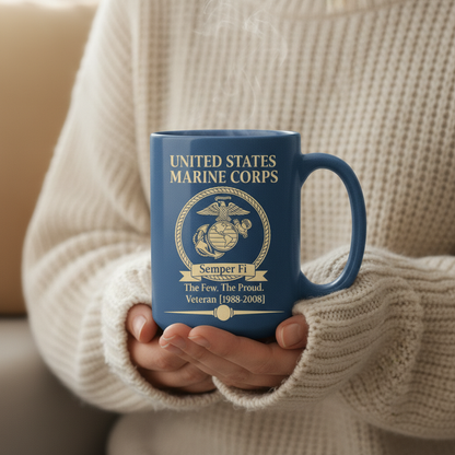 Personalized USMC "The Few The Proud" Mug - Custom Service Years Marine Cup - Classic Veteran Gift