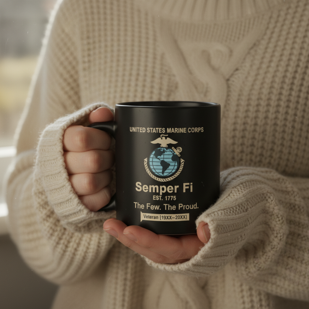 Personalized USMC Semper Fi Mug - Custom Service Years Ribbon Marine Cup - "The Few The Proud" Veteran Gift