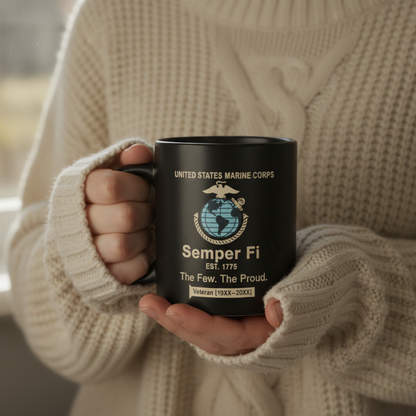 Personalized USMC Semper Fi Mug - Custom Service Years Ribbon Marine Cup - "The Few The Proud" Veteran Gift