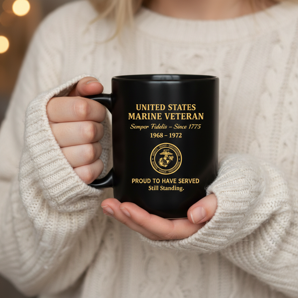 Personalized US Marine Veteran Black Mug - Custom Service Years Semper Fidelis Cup - Proud To Have Served Gift