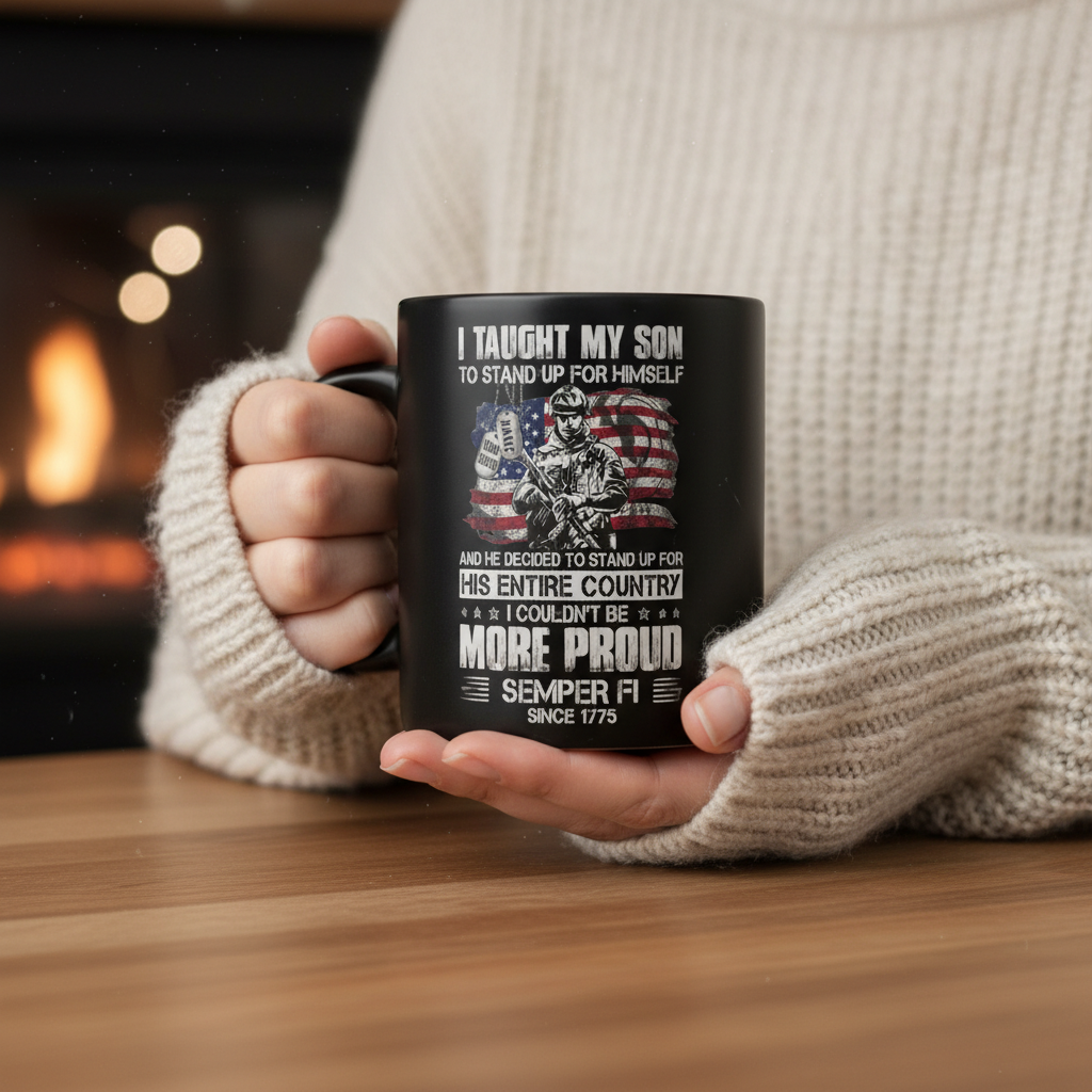 Personalized Proud Marine Parent Mug - Custom Name Dog Tags "I Taught My Son" Cup - Military Family Gift