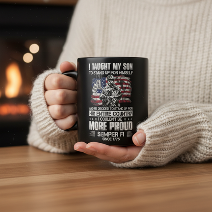 Personalized Proud Marine Parent Mug - Custom Name Dog Tags "I Taught My Son" Cup - Military Family Gift