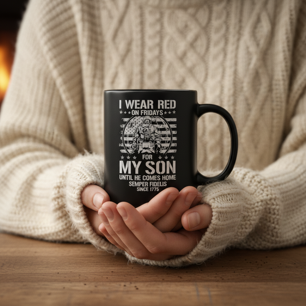 Personalized R.E.D Friday Marine Mug - Custom "I Wear Red For My Son" Deployed Cup