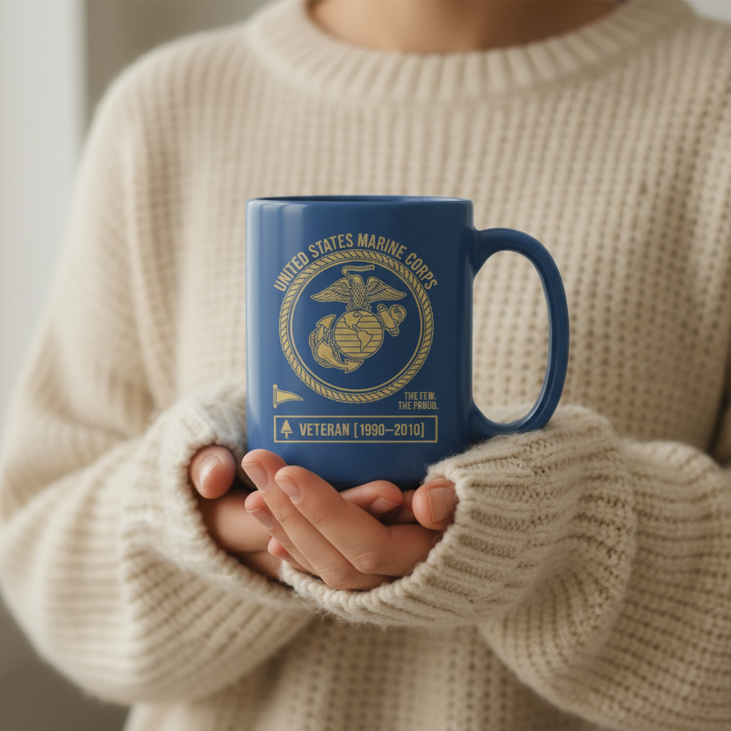 Personalized USMC Pennant Flag Mug - Custom Service Years Marine Cup - Proud Veteran Nameplate Gift