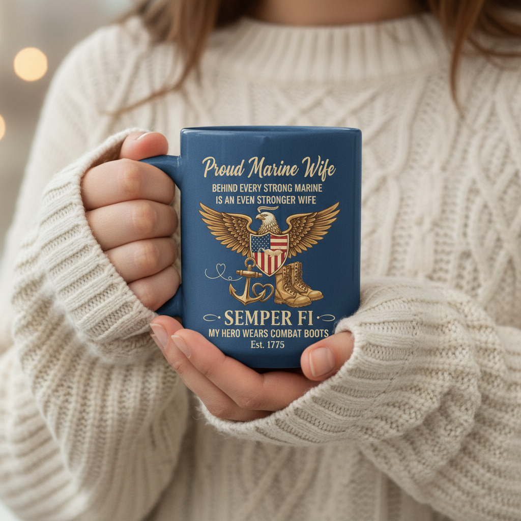 Personalized Proud Marine Wife Coffee Mug - Semper Fi Eagle Design - Custom Name & Year