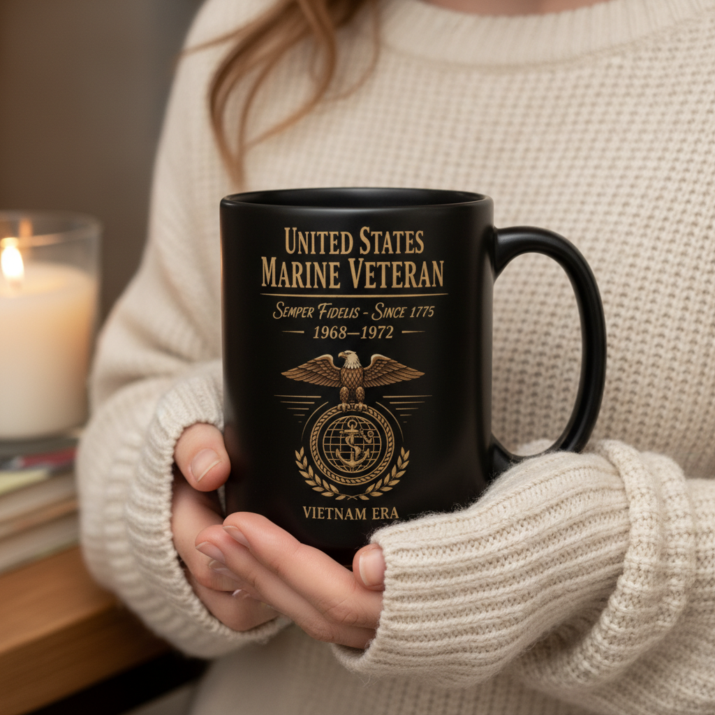 Personalized US Marine Veteran "Vietnam Era" Mug - Custom Service Years EGA Black Coffee Cup