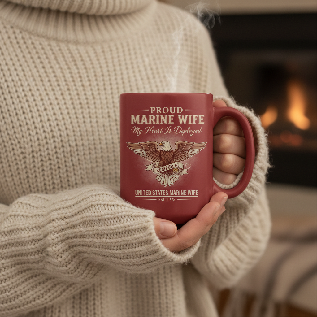 Personalized Proud Marine Wife Mug - "My Heart Is Deployed" Semper Fi Coffee Cup - Custom Military Deployment Gift