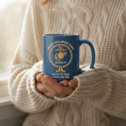Personalized USMC Combat Boots EGA Mug - Custom Service Years Marine Cup - "The Few The Proud" Veteran Gift