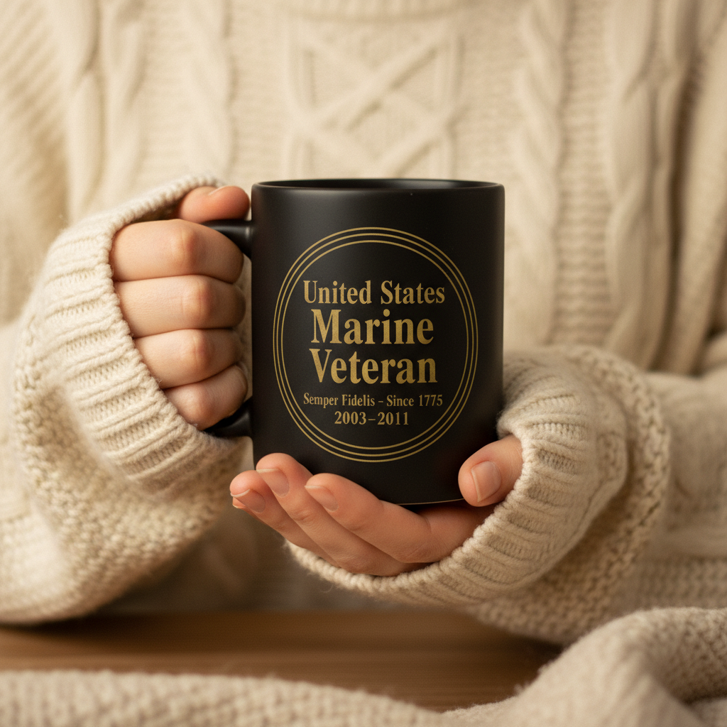 Personalized US Marine Veteran Circle Badge Mug - Custom Service Years Semper Fi Cup - America 250 Gift