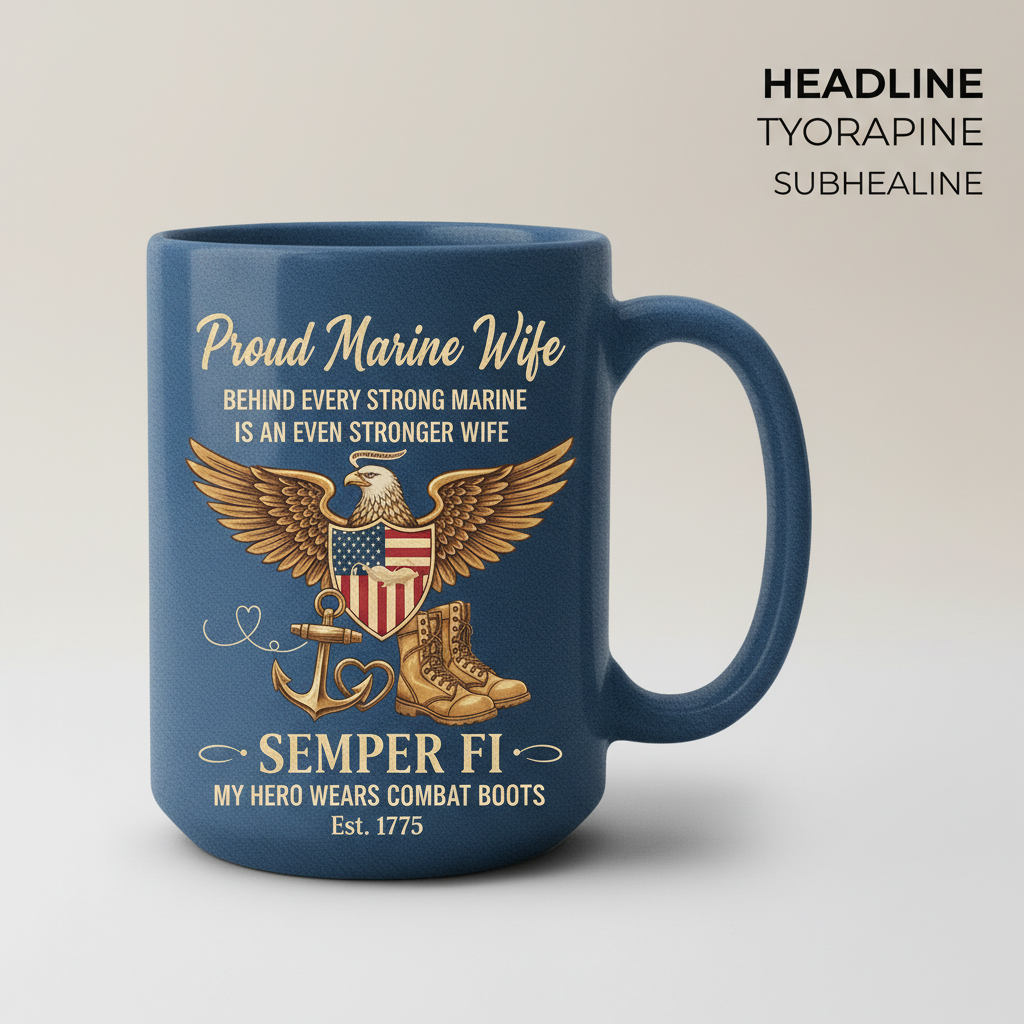 Personalized Proud Marine Wife Coffee Mug - Semper Fi Eagle Design - Custom Name & Year
